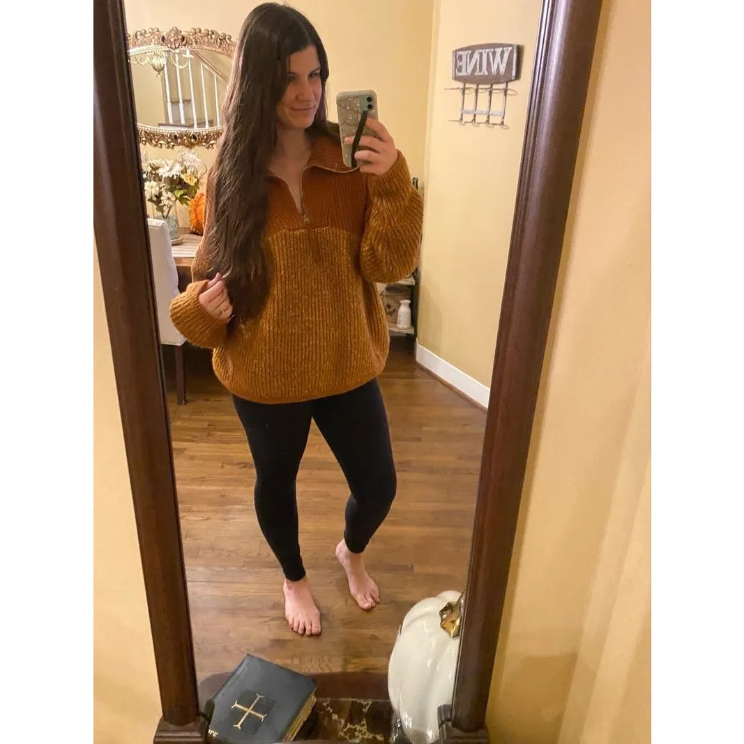 VARLEY Orange Knit Quarter Zip Long Sleeve Oversized Sweater size Large - Image 11