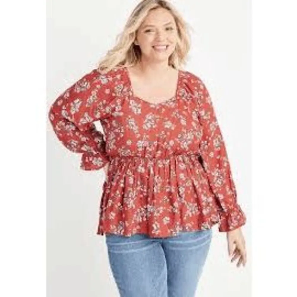 Maurices Burnt Orange Floral Smocked Waist Peplum Top 1X, NWT - Image 6