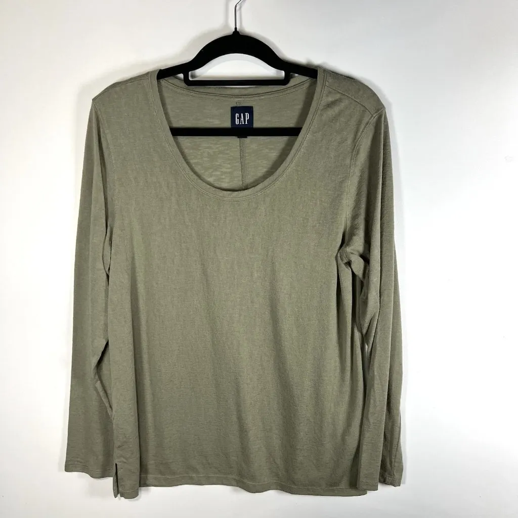 Lot Of 2 GAP‎ Long Sleeve Tops Green Casual Scoop Neck Womens Sz Large - Image 2