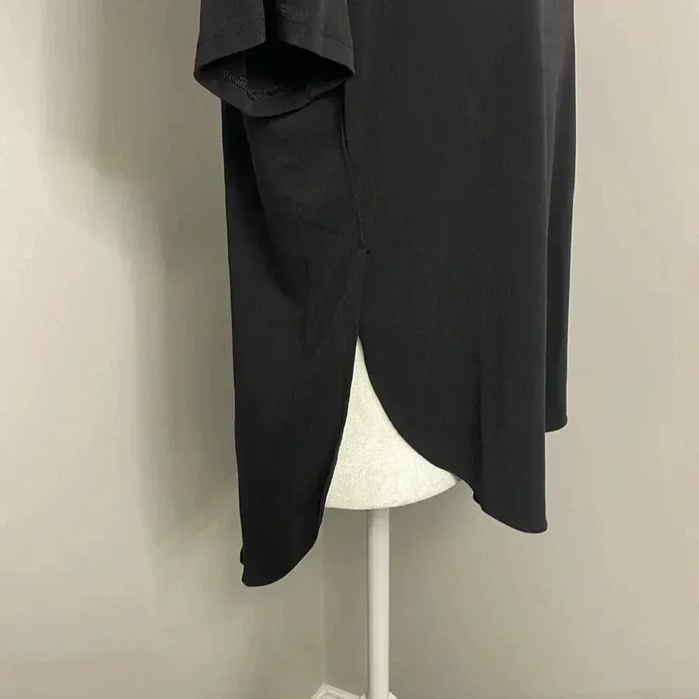 Banana Republic Tie Neck Short Sleeve High Low Shirt Size Medium Black Blouse - Image 3