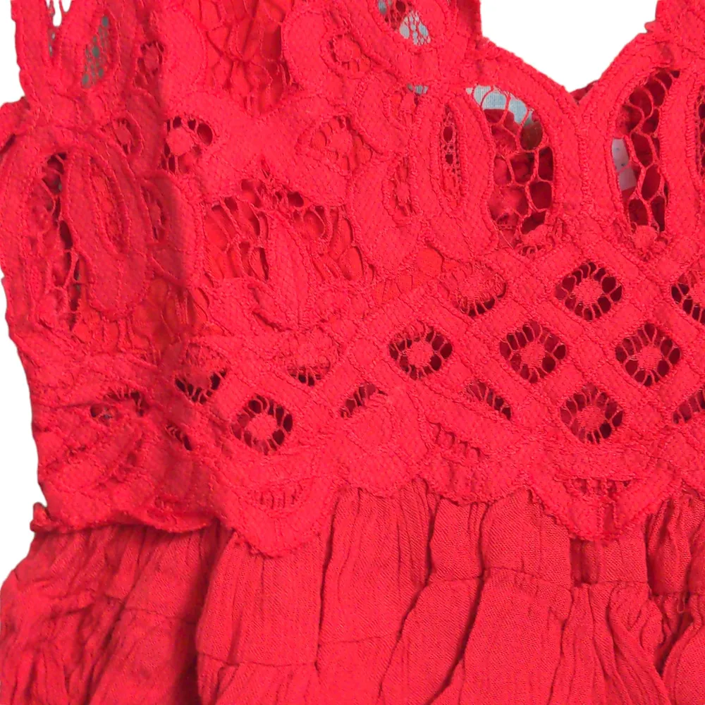 Free People Adella Cami Crochet Lace Flowy Tiered Crisscross Cherry Red S New - Image 3