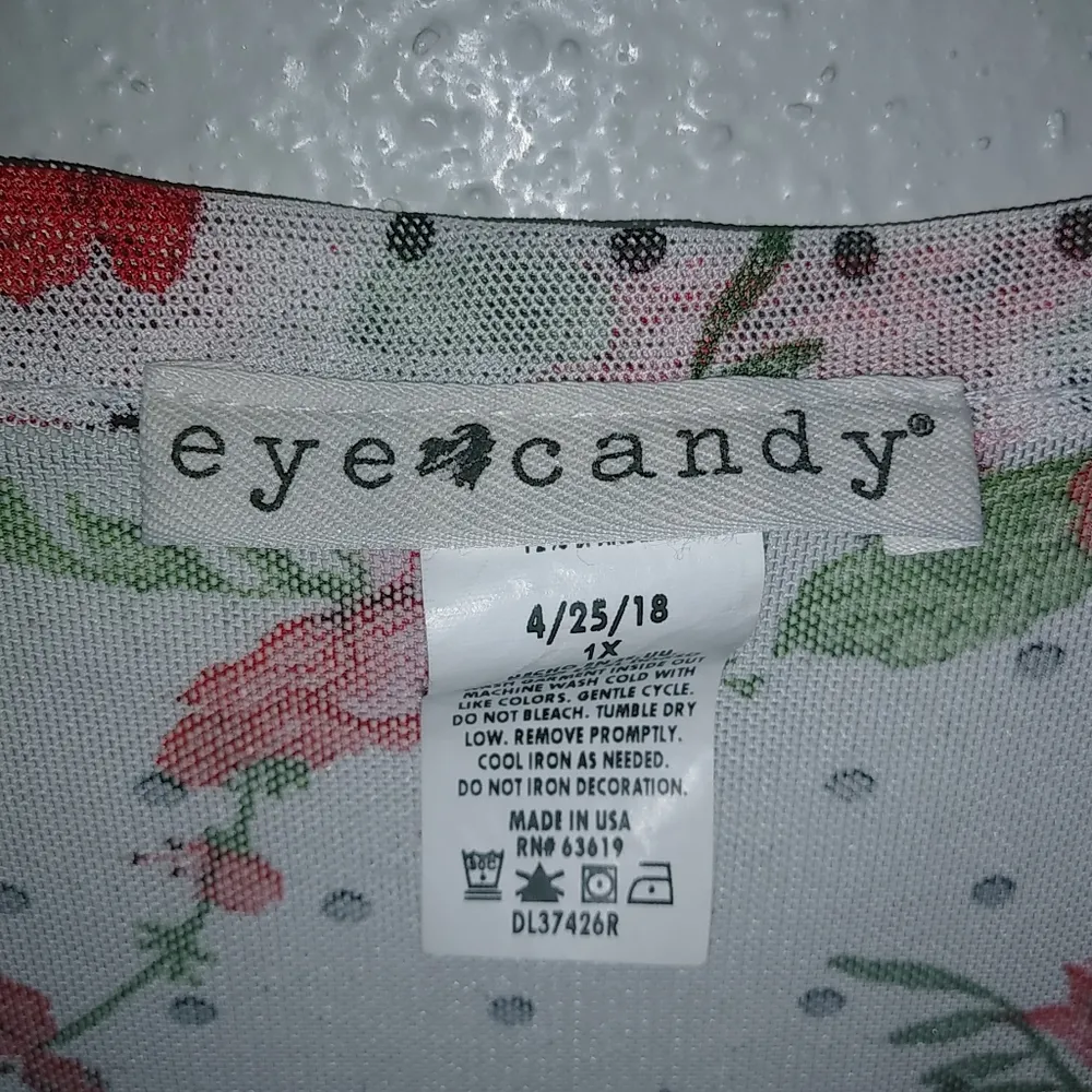 Eye Candy 1X/2X Mesh White Roses Black Dots Top Plus - Image 3