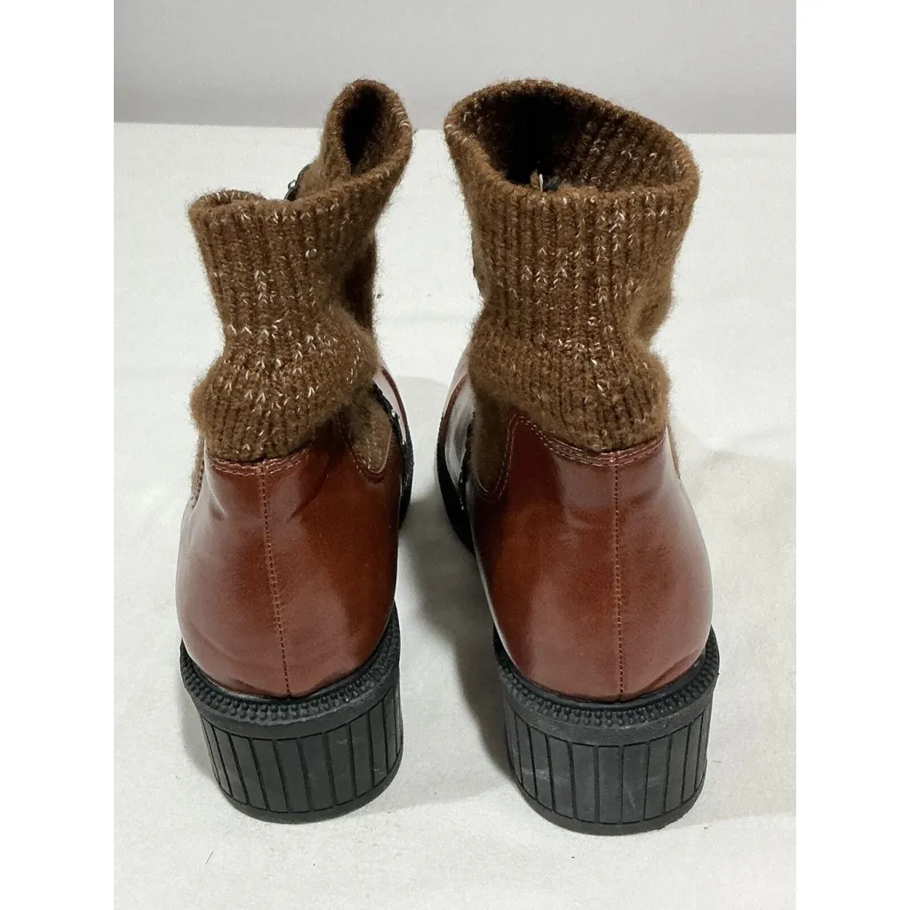 Woman’s Bella Marie Size 10 Brown Block Heel Sock Pull On Ankle Boot - Image 5