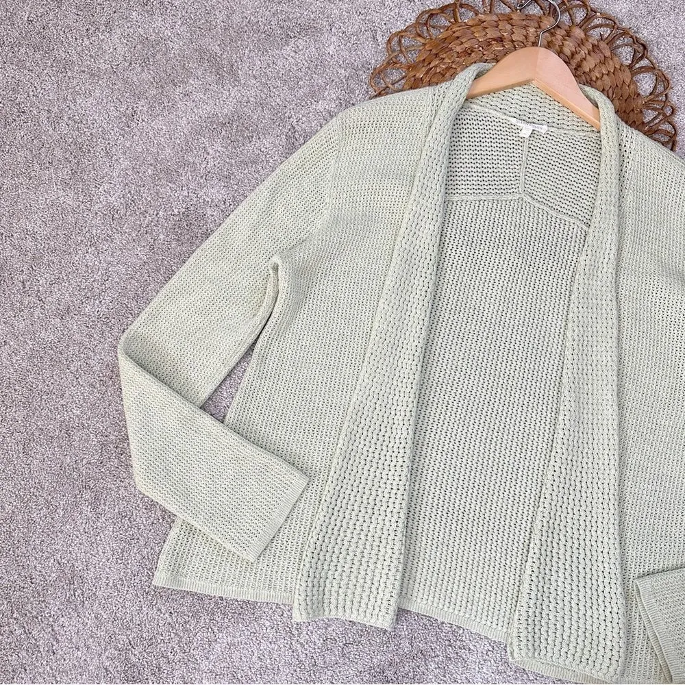 Eileen Fisher Cardigan Chunky Knit Sweater Open Front Cotton Mint Green Size M - Image 3