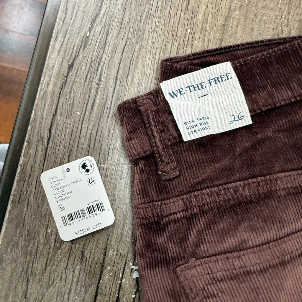We The Free Risk Taker Cord Straight Leg in Chocolate Truffle size 26 nwt - Image 6