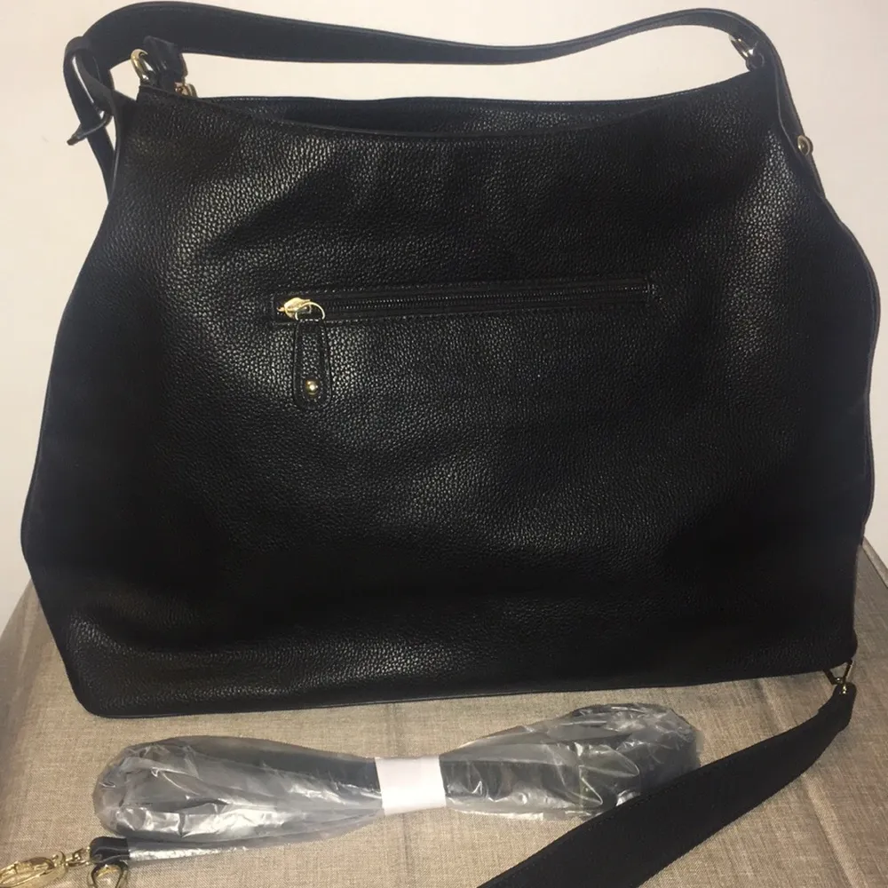 NEW Pebbled Vegan Leather Studded Hobo Western Studded Shoulder Bag Black - Image 6