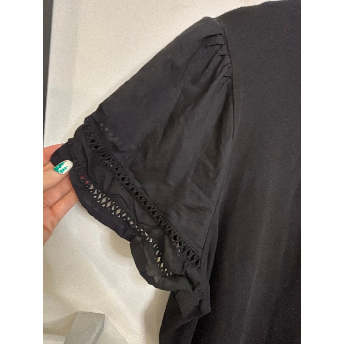 Torrid Top Womens 2X Black Eyelet Lace Puff Short Sleeve Ruffle Cotton Modal - Image 4