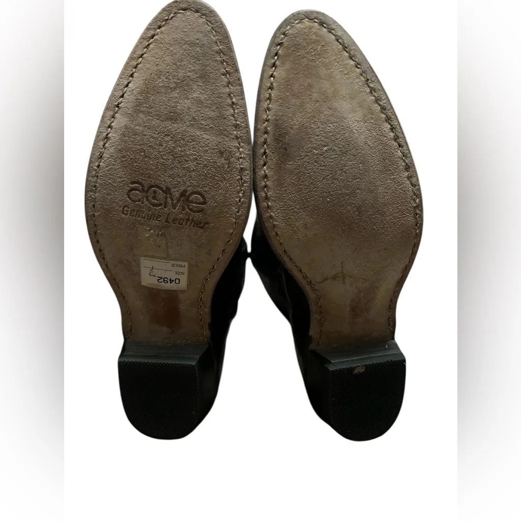 ACME VTG Black Embossed Leather Heeled Boots Size 7 - Image 2