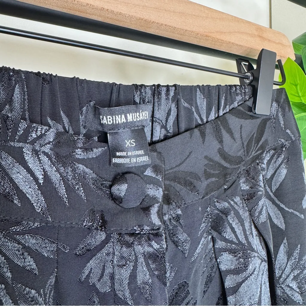 Sabina Musayev Black Leaf Jacquard Print Wide Leg Pant size XS Made in Israel - Image 9