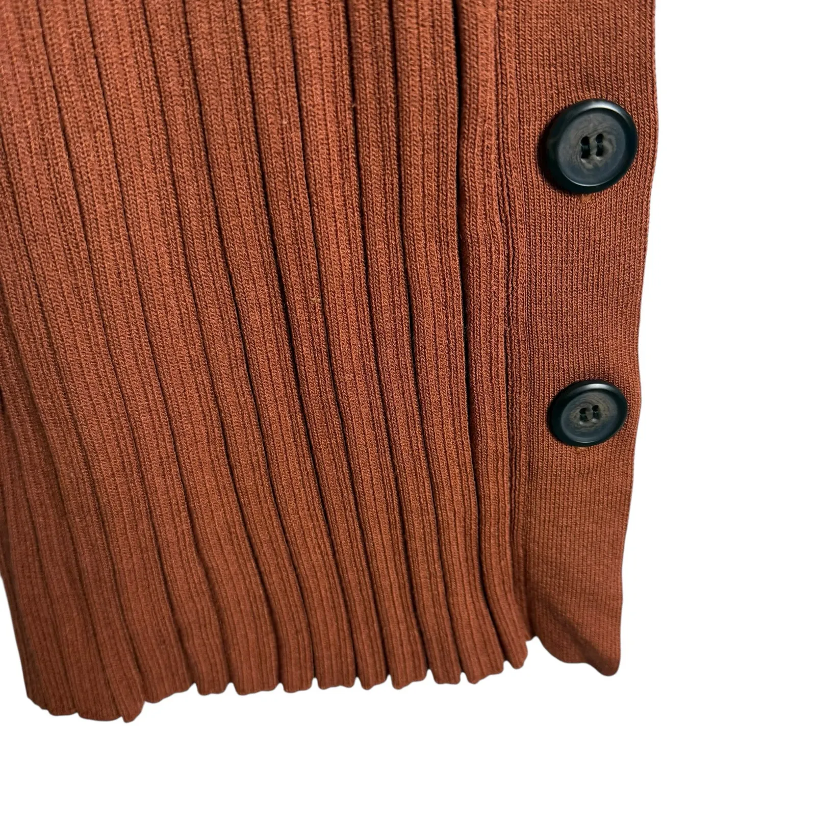 Adam Lippes Rust Ribbed Knit Side Button Long Sleeve Sweater Midi Dress Size S - Image 12