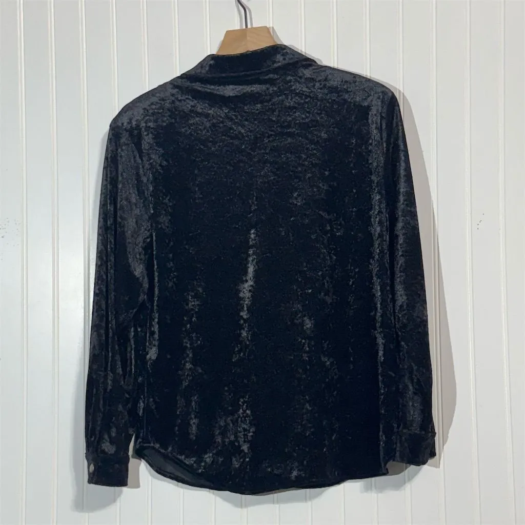 Stonebridge Petites Black Crushed Velvet Button Shirt PM Medium Y2K Witchy Goth Size undefined - Image 3