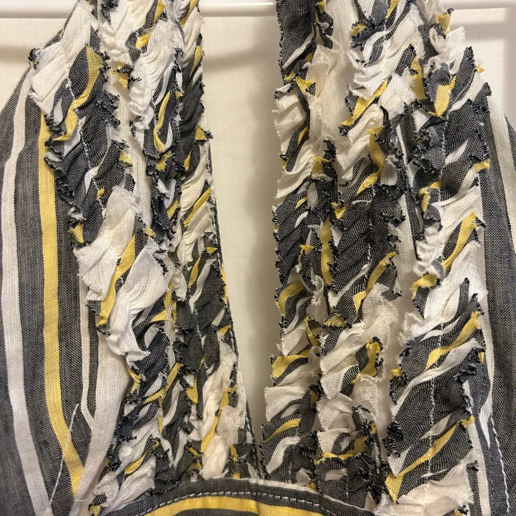 J. Crew Sylvan Halter Dress Backless Striped Ruffles‎ Linen/Cotton Size 14 - Image 3