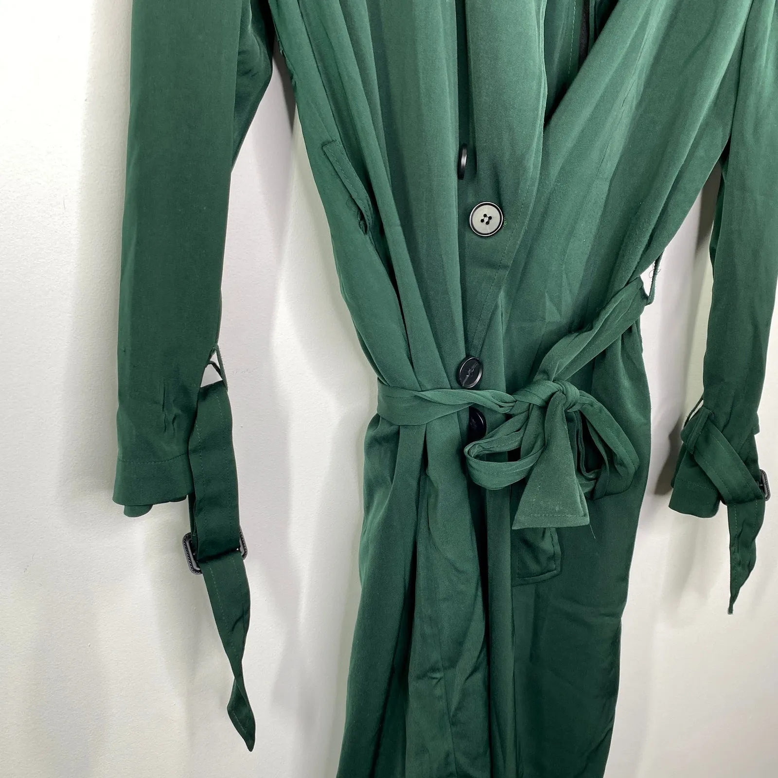 Studio Fun Green Button Front Long Sleeve Belted Coat Women's Size Small S - Image 4