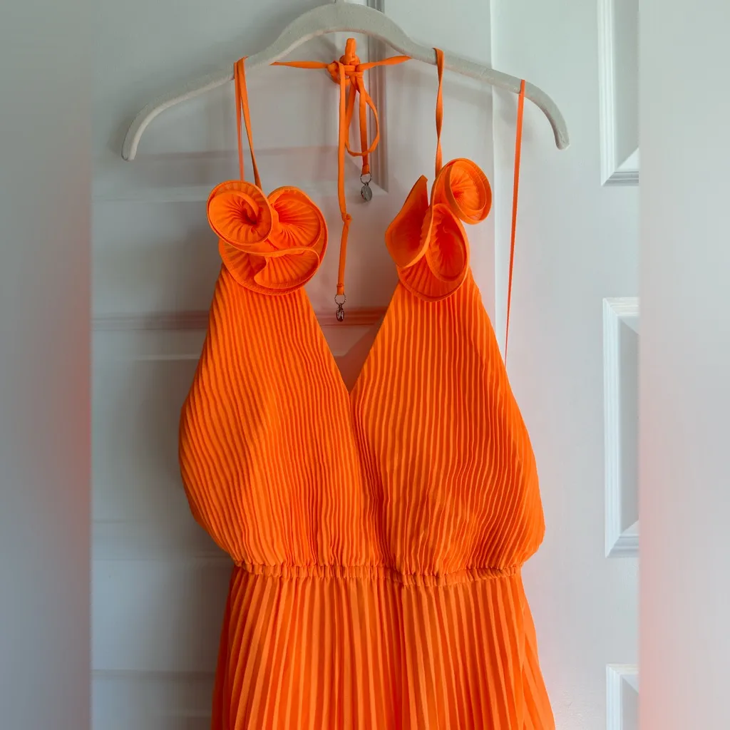 MILLY Evie‎ Pleated Dress in Tangerine- NWT - Image 7