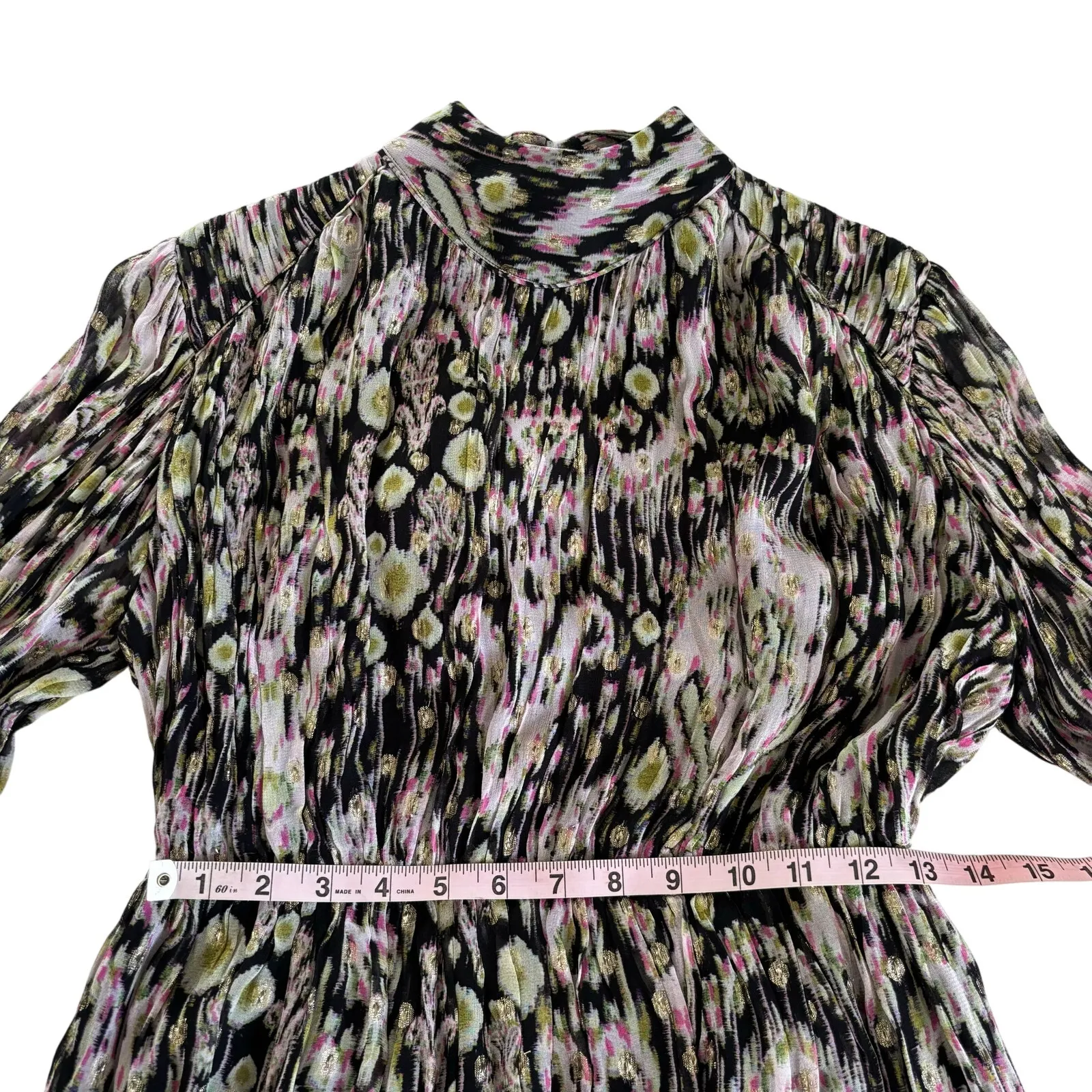 HEMANT & NANDITA Kari Short Black and Metallic Long Sleeve Mini Dress Mediuim - Image 6