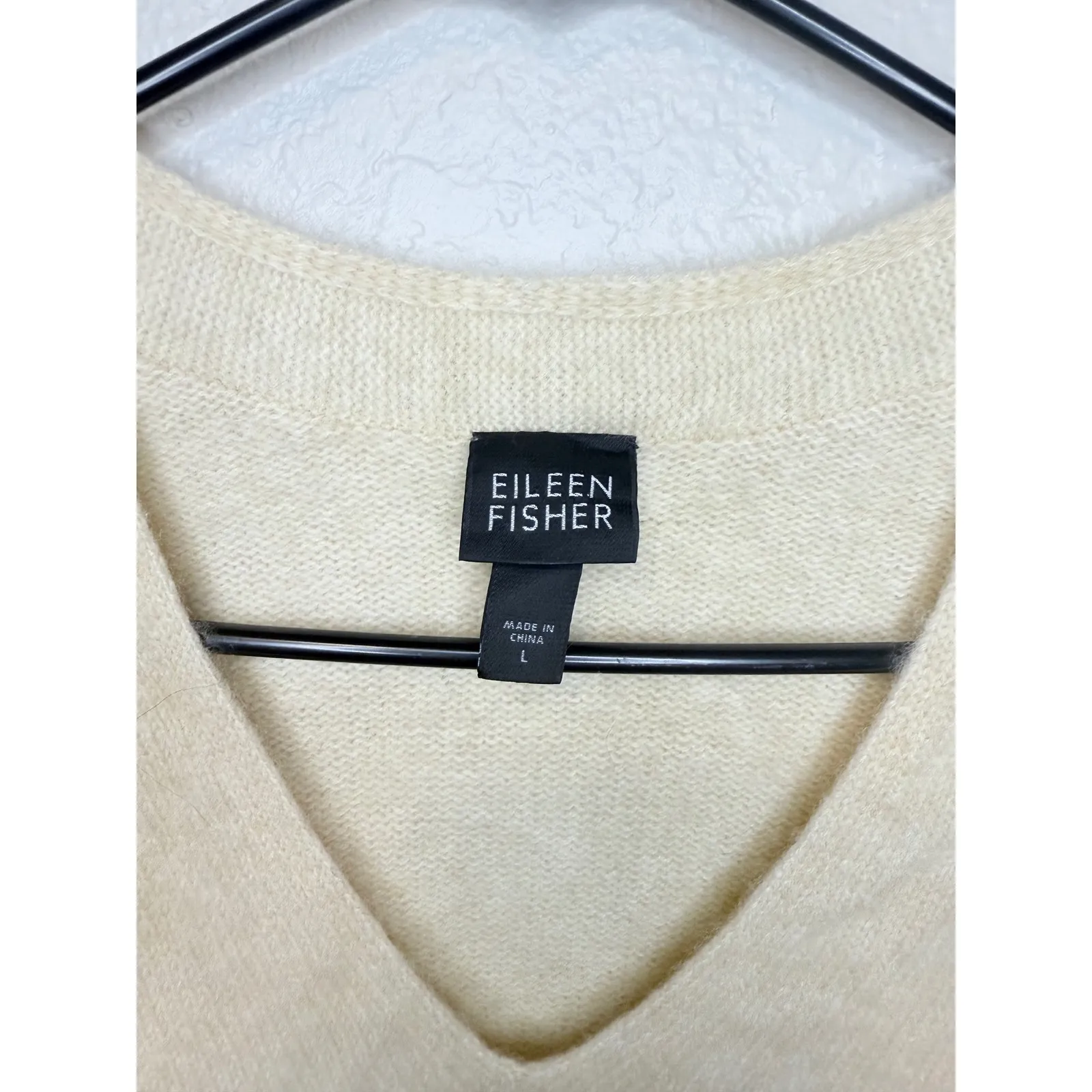 Eileen Fisher Cream Cashmere V Neck Sweater Womens Long Sleeve Relaxed Fit - Image 2