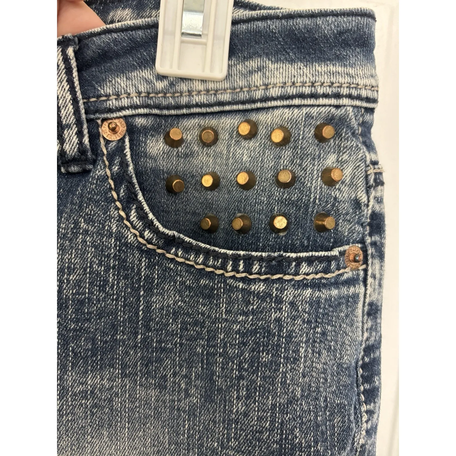 Y2K Style Low Rise Studded Denim Capri Pants Size 11 Grunge Lizzie Maguire Crop Blue - Image 3