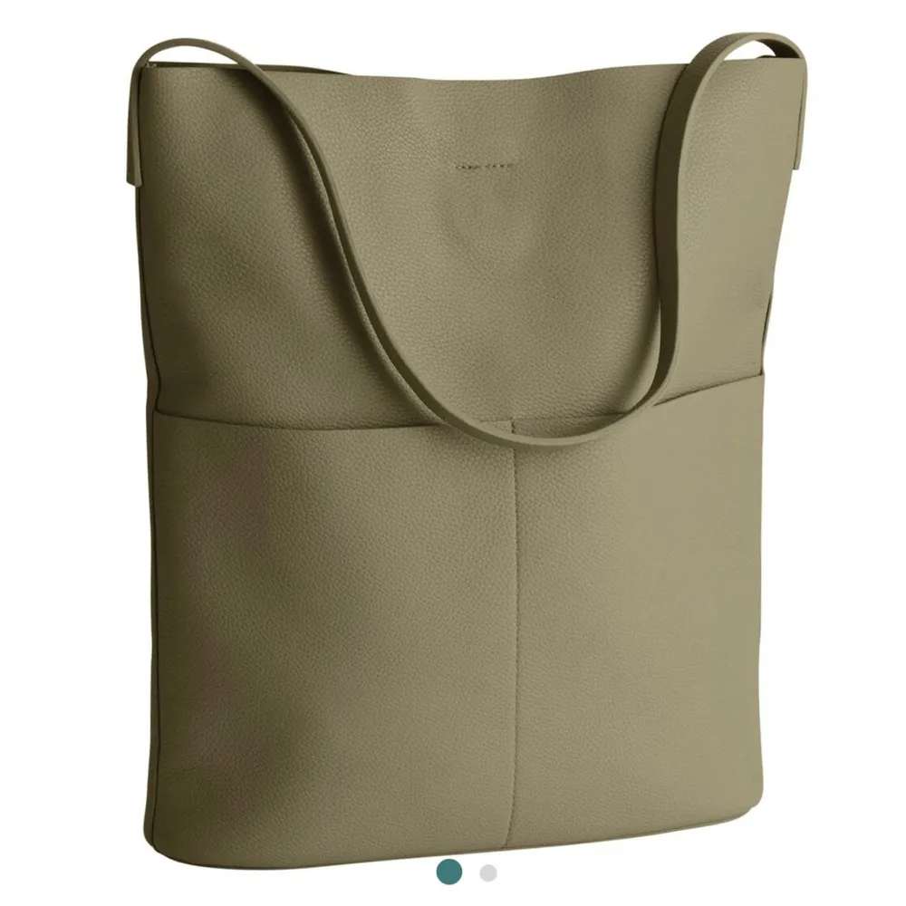 World Market Olive Green Faux Leather Minimalist Hobo Tote Bag - Image 6