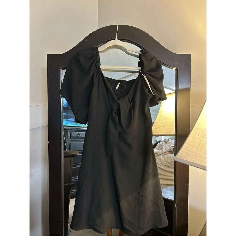 NEW Black Deep V Neck Elegant Bow tie Mini Dress M Size M - Image 6