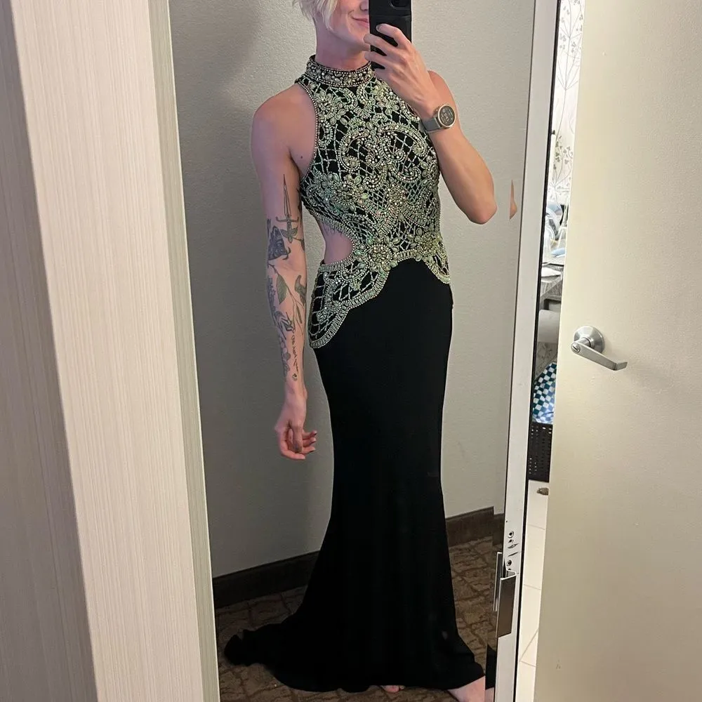 Sherri Hill 50153 Black/Green Beaded Prom Dress - Image 5