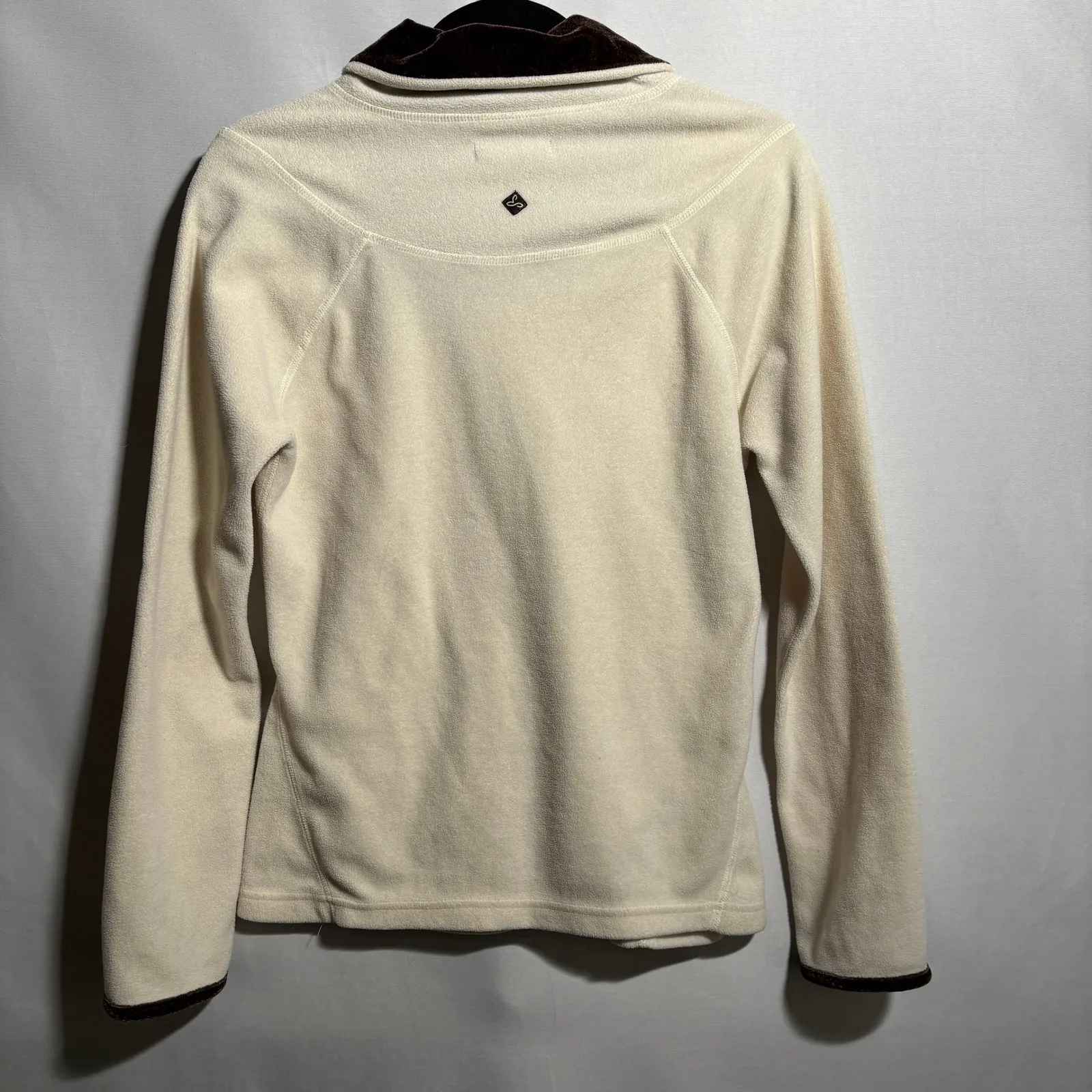 VTG Prana Cream Fleece Long Sleeve‎ Top Brown Velvet Collar Trim Womens S Y2K - Image 2
