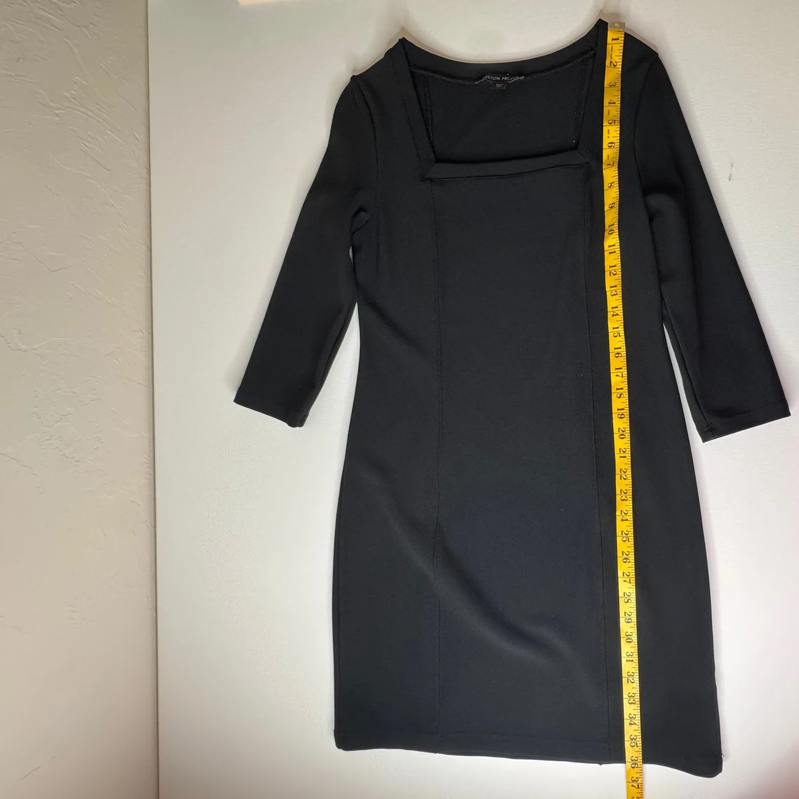 Boston Proper Black Square Neck Sheath Dress Sz Small Stretch Minimalist Career - Image 8