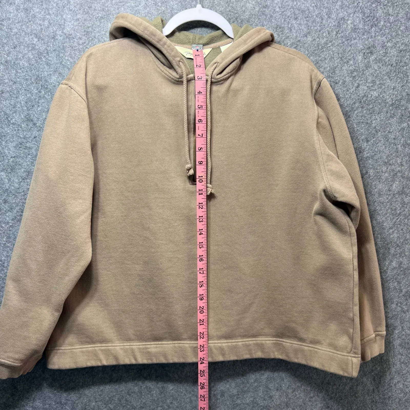 Y2K Eddie Bauer Womens XL Taupe Half Zip Hoodie Fleece Lined Pullover Sweatshirt - Image 3