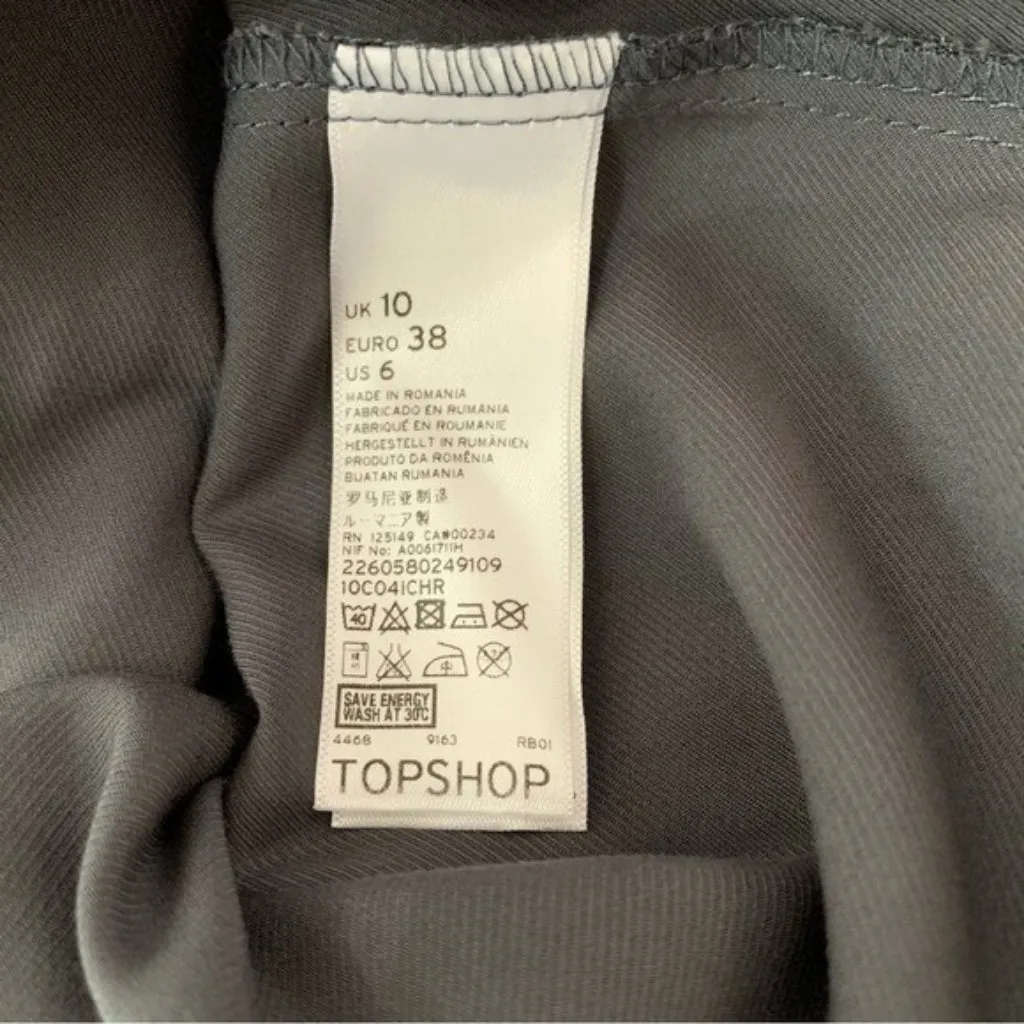 Topshop Gray Utility Shirt‎ Dress Collared Drawstring Waist Button Front 6 - Image 6