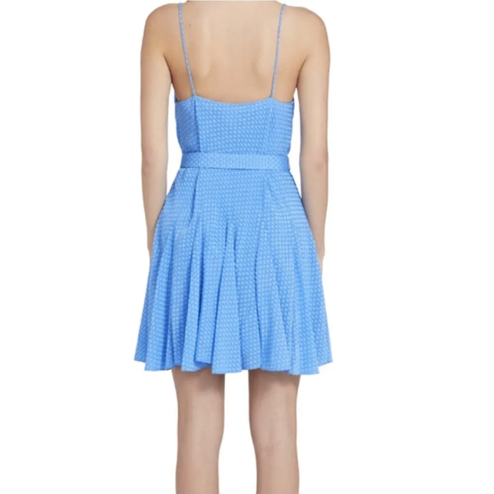 Alice + Olivia Webber Cowl-Neck Godet Blue Mini Dress w/ Belt Hoco Party Size 6 - Image 2