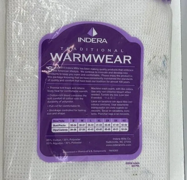 Indera Cotton Rich White Waffle Thermal Long Sleeve Shirt Womens Size Large - Image 3