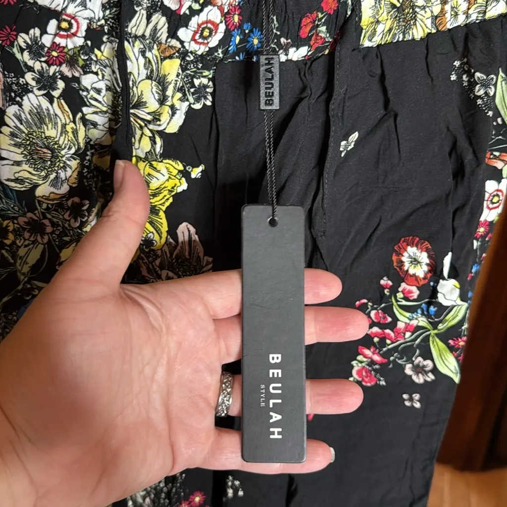 NWT Beulah Style Balan Black Floral Wide Leg Pants Size Small - Image 3