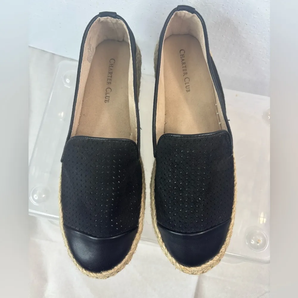 Charter Club 7.5 Black Leather Espadrille Slip-On Loafers Shoes - Image 3