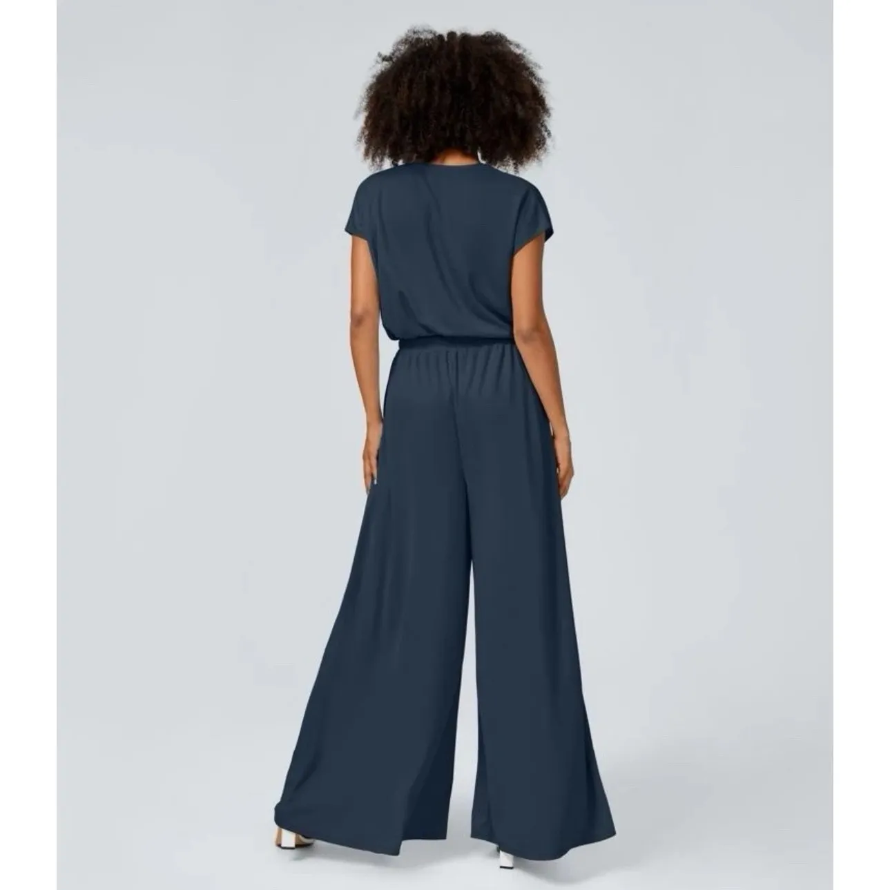 Brand New Halara Women's Size Medium Short Sleeve Navy Blue Jumpsuit Wide Leg - Image 6