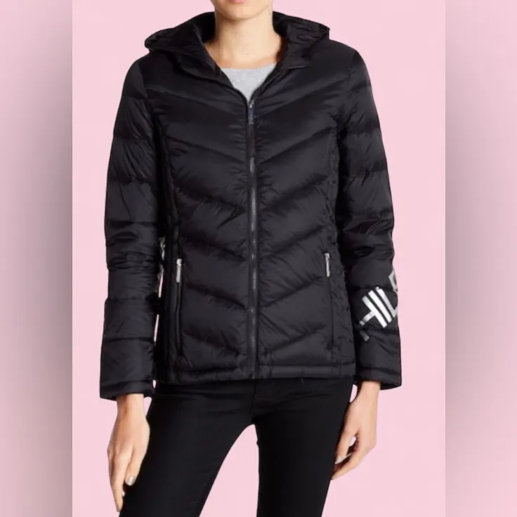 TOMMY HILFIGER Black Puffer Jacket Womens S Quilted Hooded Packable Winter. - Image 11