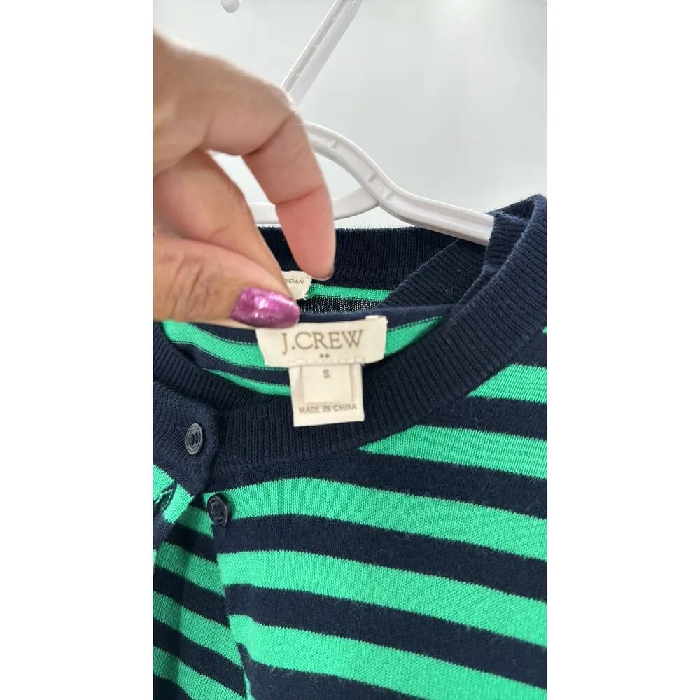 J.Crew Striped Caryn cardigan sweater green blue nautical preppy classic set - Image 8