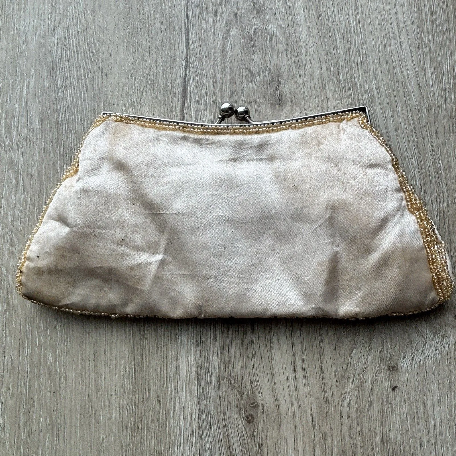 Vintage Beaded Stone Natural Coral Peach Clutch Purse Evening Bag WORN Lining Orange - Image 6