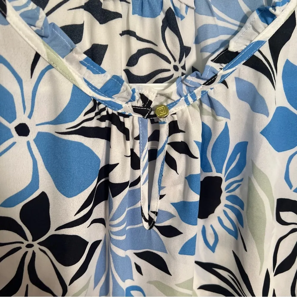 Liz Claiborne Blouse White Blue Black Floral - Image 5