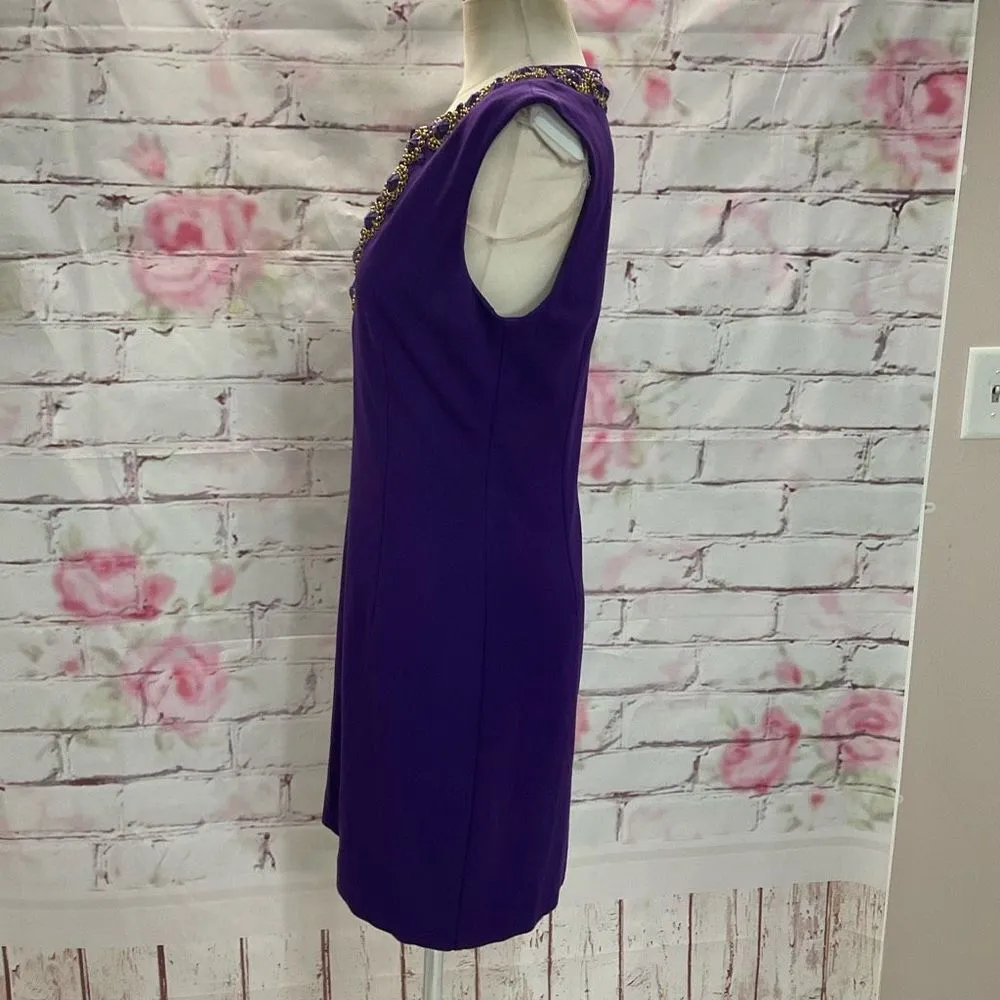 Trina Turk Women's Sleeveless Beaded Notch Neckline Purple Sheath Dress Size 8 - Image 6