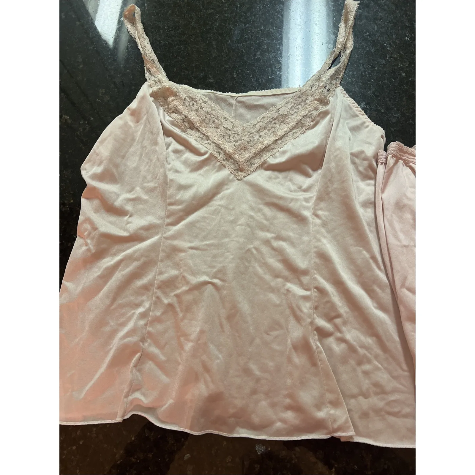 Vintage Shadowline 2‎ Piece Pajamas Set Tank And Pants Pink Lace Silly Sz L Sexy Size L - Image 2