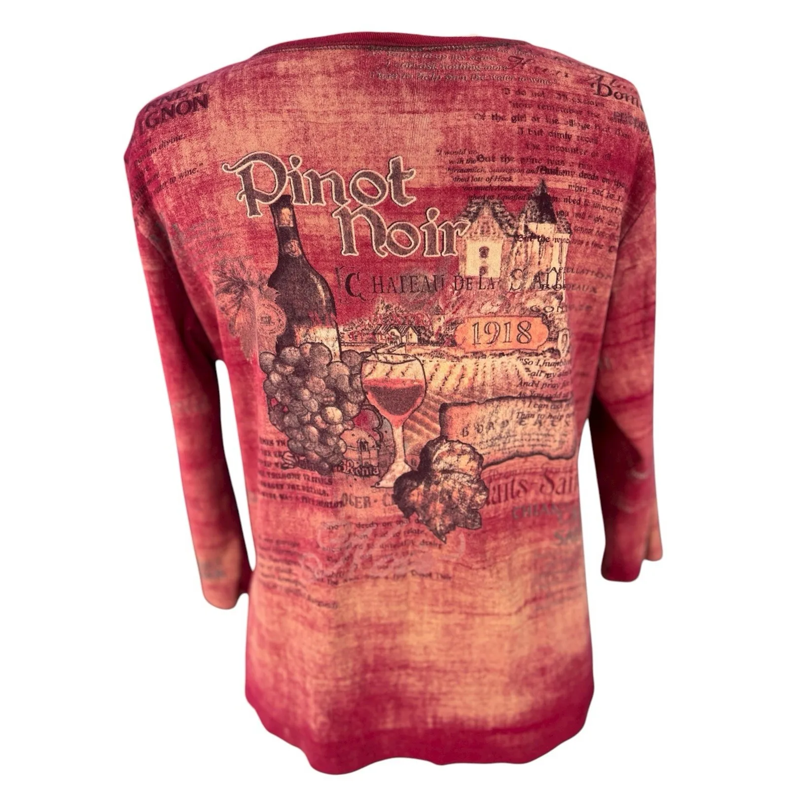 Vtg. Y2K Jess & Jane Pinot Noir Rhinestones V‎ Neck T Shirt Size L Art To Wear Red Size L - Image 2