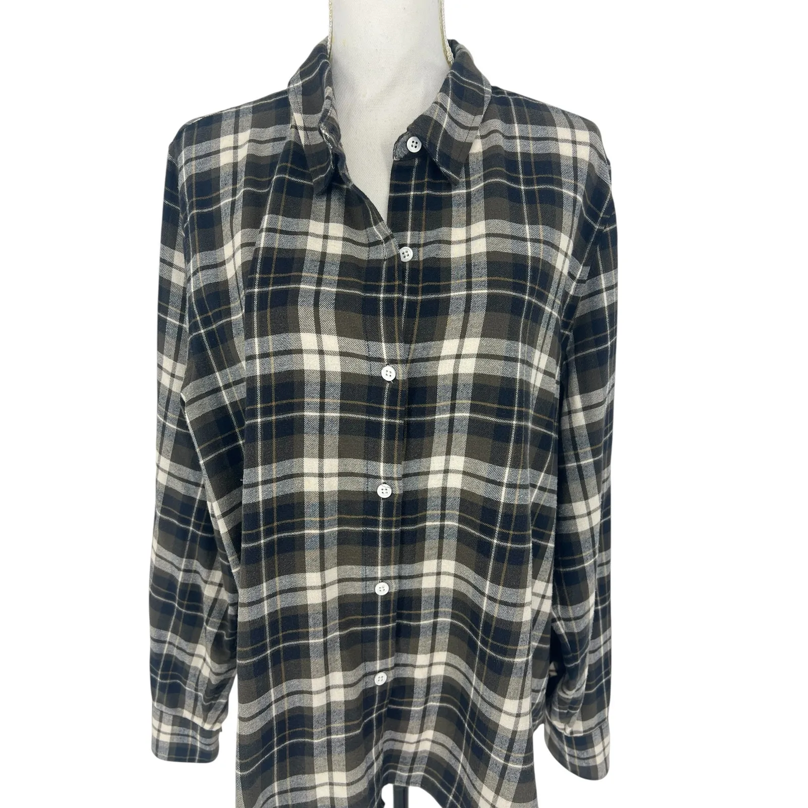 Jenni Kayne Classic Plaid Flannel Shirt Green and White Cotton - Image 8