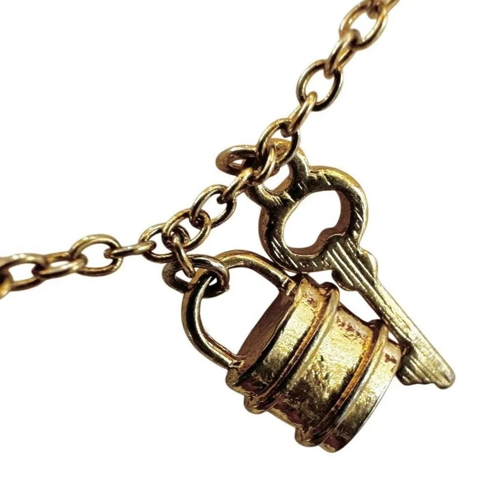 Gold tone lock and key charm chain bracelet - Image 3