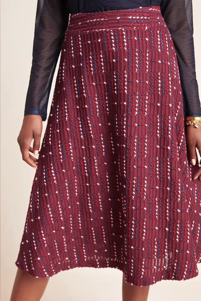 Anthropologie Maeve Anisa Textured Midi Skirt Small Lined Wine Bordeaux - Image 3