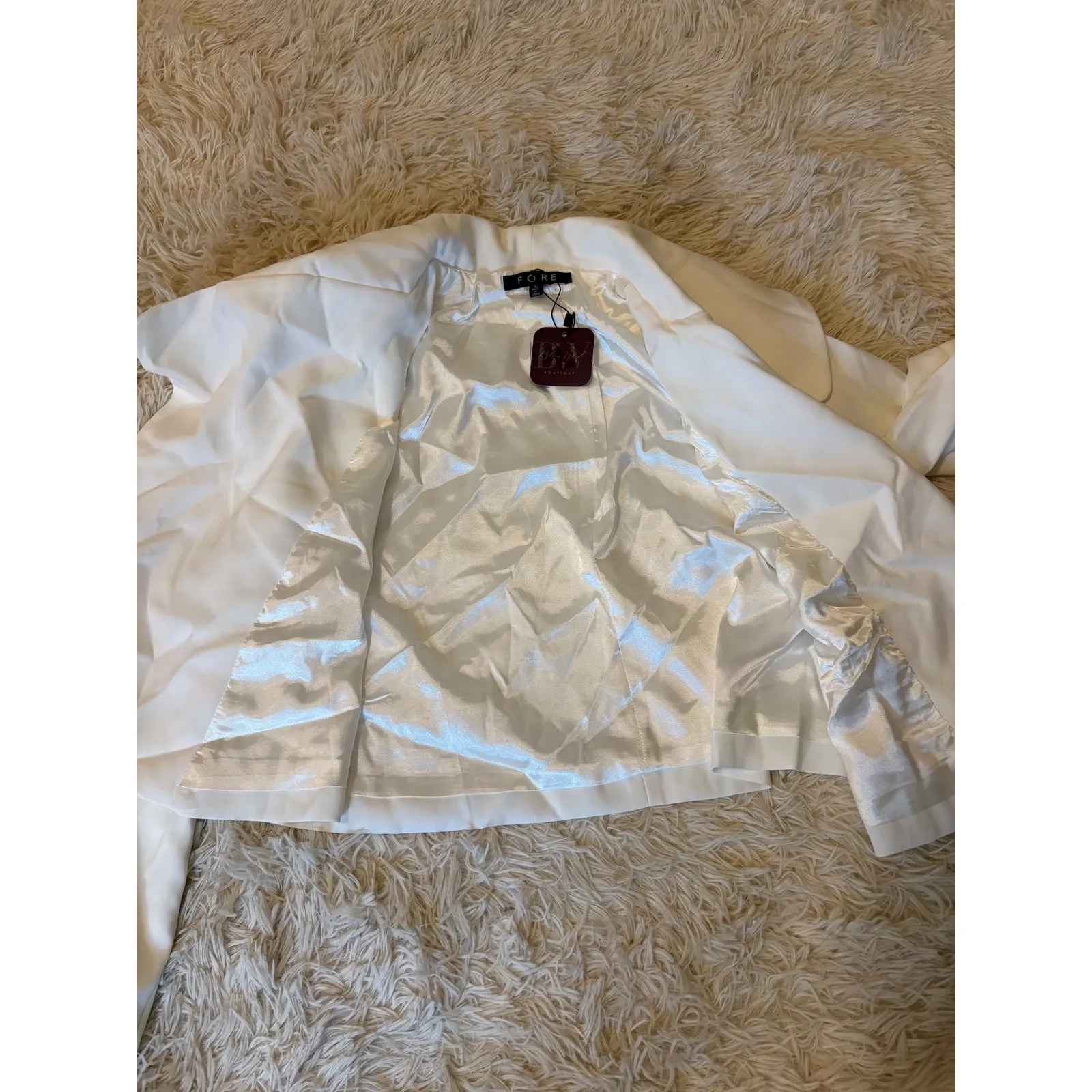 FORE White Feather Trim Open Front Cropped Jacket New with Tags Size M - Image 9