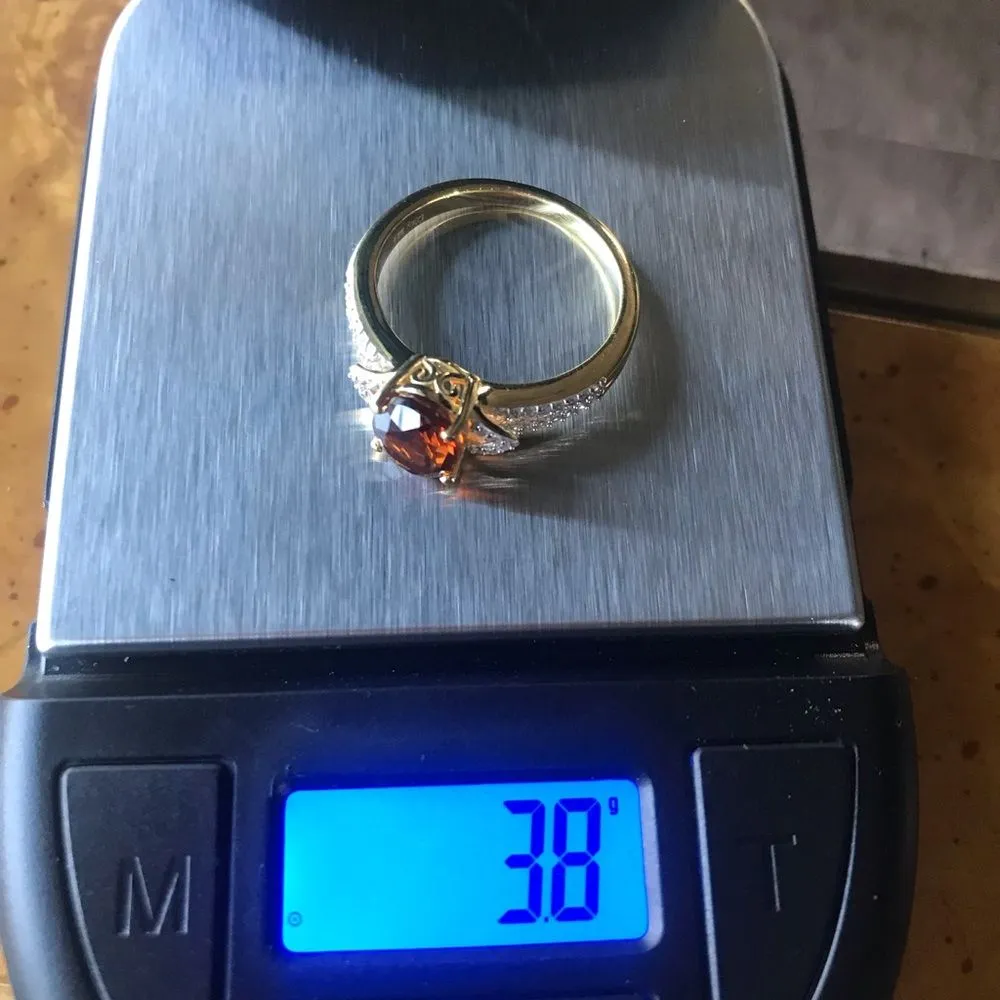 Natural Brazilian Cherry Citrine Sterling Silver Yellow Gold Vermeil Ring Size 9 Orange - Image 8