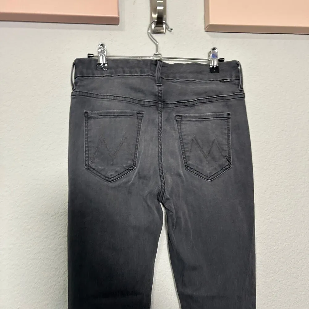 MOTHER The Insider High Rise Crop Step Fray Jeans Dancing In The Moonlight Sz 28 Black - Image 11