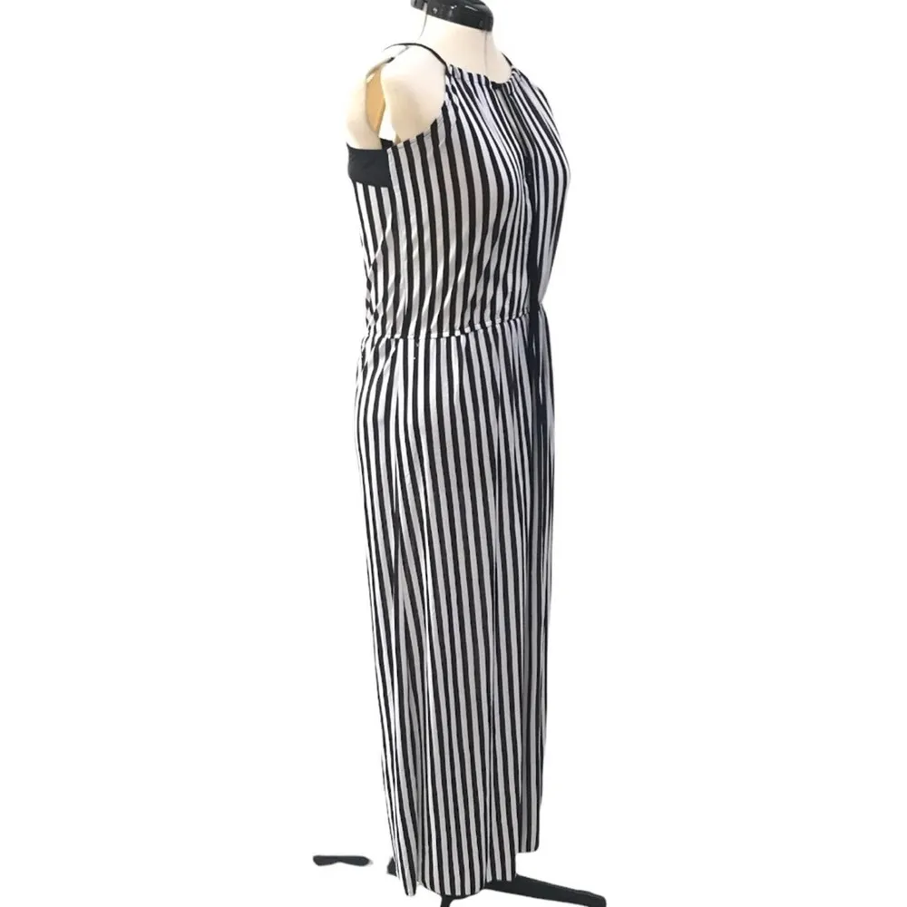 Xuefulin White and Black Striped Maxi Dress with Keyhole Tie Size 3X - Image 5