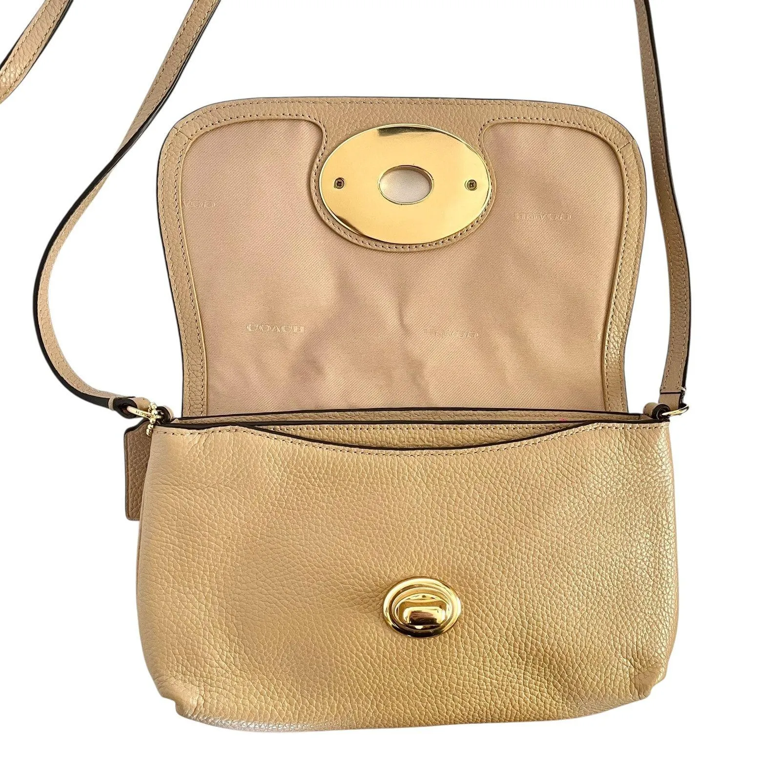 Coach Liv Turnlock Crossbody Pouch Bag In Nude Beige Pebbled Leather #F52896 - Image 3