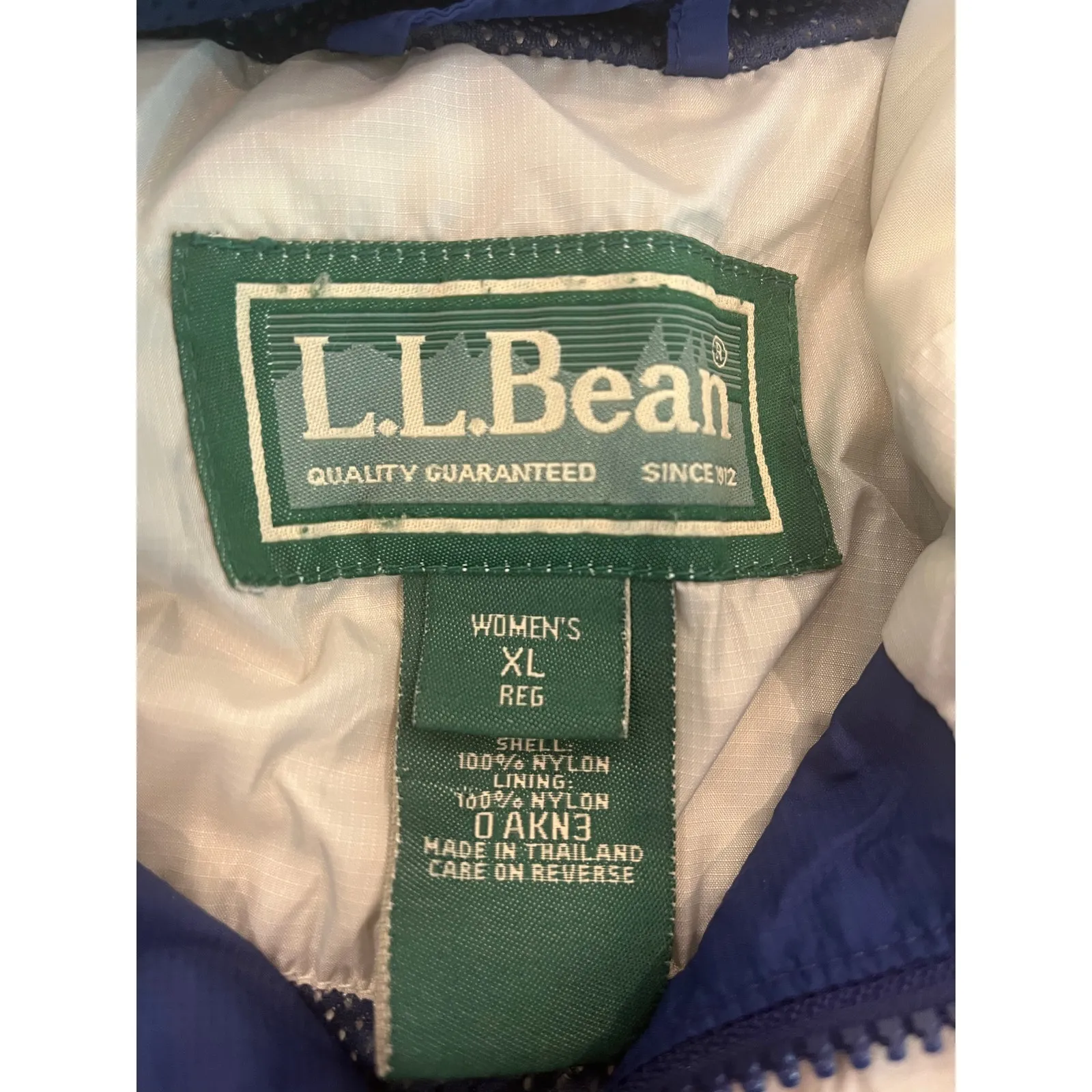 VTG LL BEAN FULL ZIP NYLON RAIN JACKET COAT WOMEN XL HIKING OUTDOOR LIGHTWEIGHT Blue - Image 2