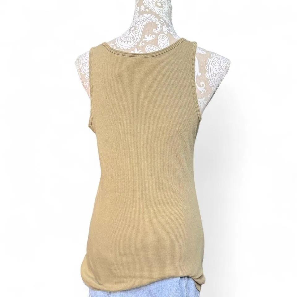 No Boundaries Olive Green Ribbed Tank Top Gold Glitter Graphic Y2K Streetwear XL - Image 3